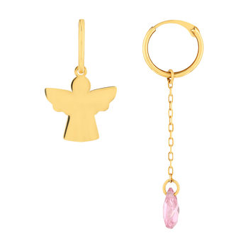Créoles or 375 jaune ange et pendant avec zirconia rose