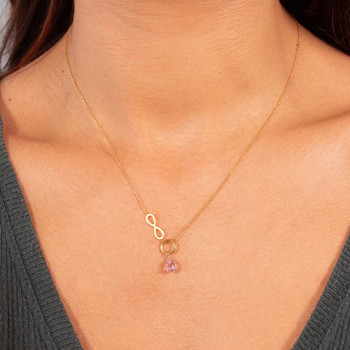 Collier or 375 jaune infini zirconia rose 43 cm