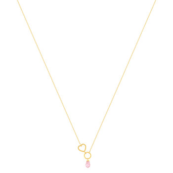 Collier or 375 jaune coeur et zirconia rose 43 cm