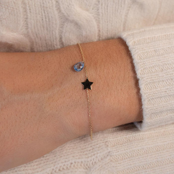 Bracelet or 375 jaune étoile et zirconia bleu