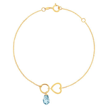 Bracelet or 375 jaune coeur et zirconia bleu