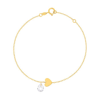 Bracelet or 375 jaune coeur et zirconia
