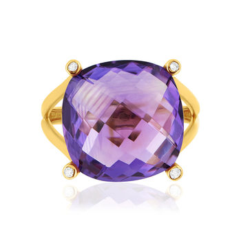 Bague or 375 jaune améthyste et diamants