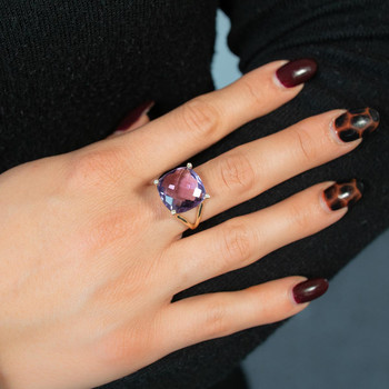 Bague or 375 jaune améthyste et diamants