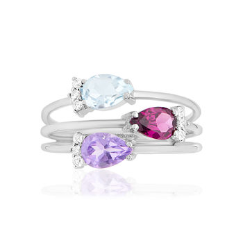Bague or 375 blanc pierres fines