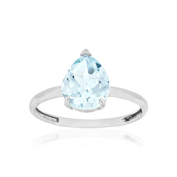 Bague or 375 blanc topaze bleue