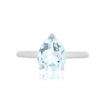 Bague or 375 blanc topaze bleue