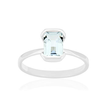 Bague or 375 blanc topaze bleue