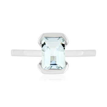 Bague or 375 blanc topaze bleue