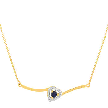 Collier or 375 jaune coeur saphirs et diamants 45cm
