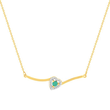 Collier or 375 jaune coeur émeraudes et diamants 45cm