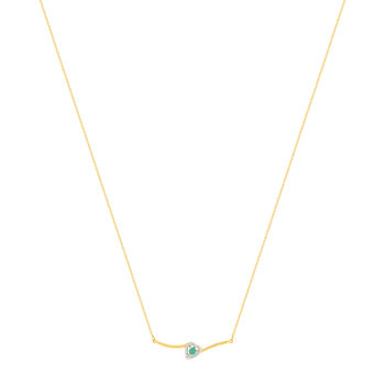 Collier or 375 jaune coeur émeraudes et diamants 45cm