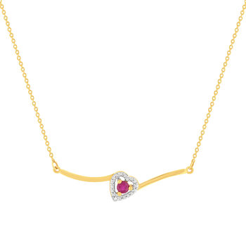 Collier or 375 jaune coeur rubis et diamants 45cm