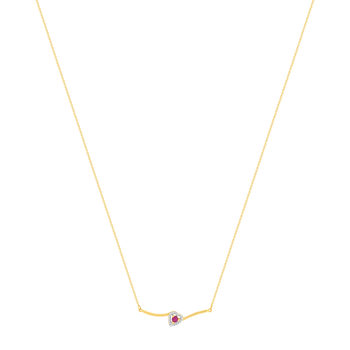 Collier or 375 jaune coeur rubis et diamants 45cm