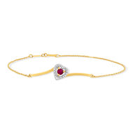 Bracelet or 375 jaune coeur rubis et diamants 18cm