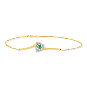 Bracelet or 375 2tons coeur émeraude et diamants 18cm