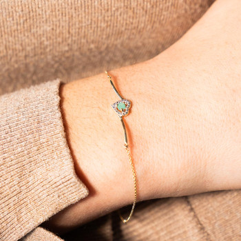 Bracelet or 375 2tons coeur émeraude et diamants 18cm