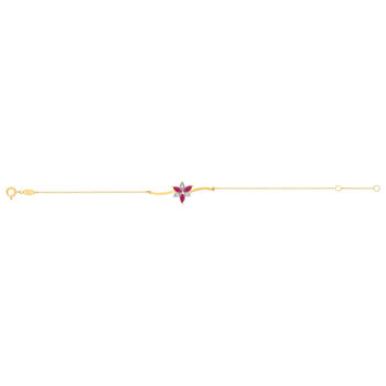 Bracelet or 375 2tons fleur rubis et diamants 18cm