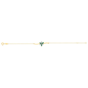 Bracelet or 375 2tons fleur émeraudes et diamants 18cm