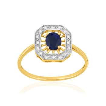 Bague or 375 jaune saphir et diamants