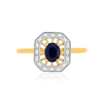 Bague or 375 jaune saphir et diamants