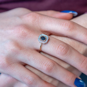 Bague or 375 jaune saphir et diamants
