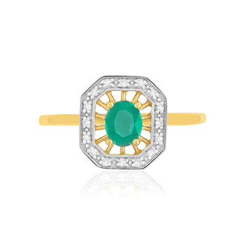 Bague or 375 2 tons émeraude et diamants