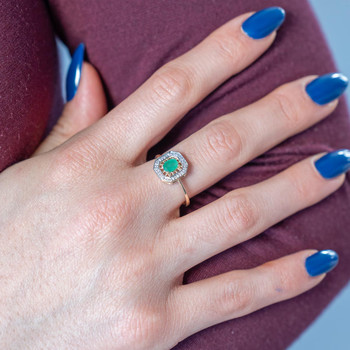 Bague or 375 2 tons émeraude et diamants
