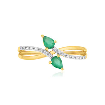Bague or 375 jaune émeraudes et diamants
