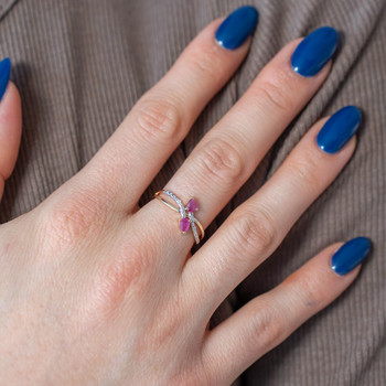 Bague or 375 2 tons rubis et diamants