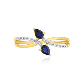 Bague or 375 jaune saphirs et diamants