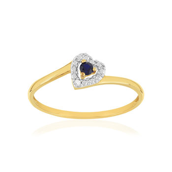 Bague or 375 2 tons coeur saphir et diamants