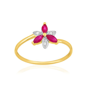 Bague or 375 jaune fleur rubis et diamants