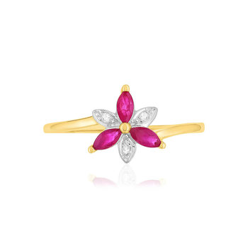 Bague or 375 jaune fleur rubis et diamants