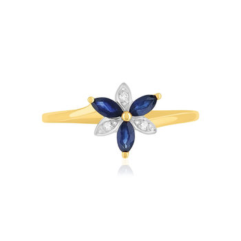 Bague or 375 2 tons fleur saphirs et diamants