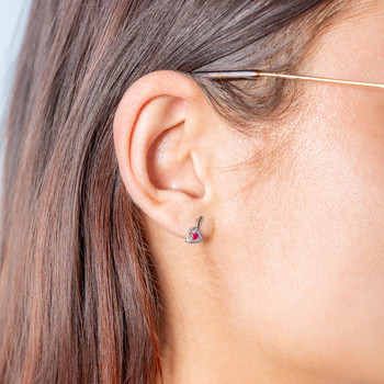 Boucles d'oreilles or 375 jaune coeur rubis et diamants