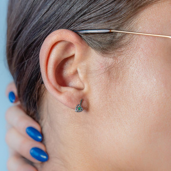 Boucles d'oreilles or 375 jaune coeur émeraudes et diamants