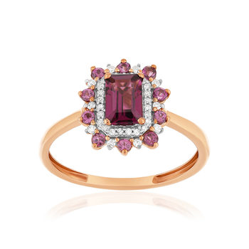 Bague or 375 rose grenats rhodolites et diamants