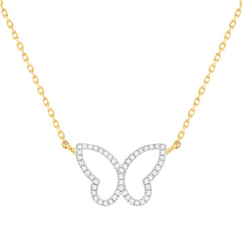 Collier or 375 2 tons papillon diamants 42 cm