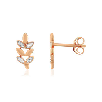 Boucles d'oreilles or 375 2 tons feuilles diamants