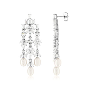 Boucles d'oreilles argent 925 zirconias et perles d'eau douce