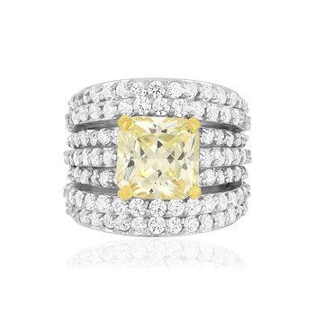 Bague argent 925 zirconias jaune et blanc