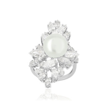 Bague argent 925 perle d'eau douce et zirconias