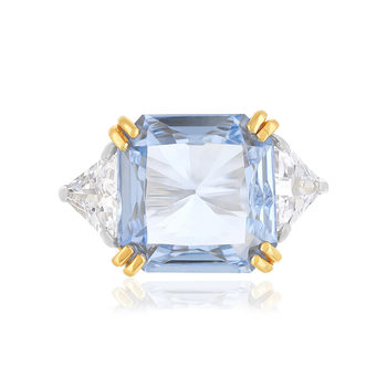 Bague argent 925 2 tons cristal bleu et zirconias