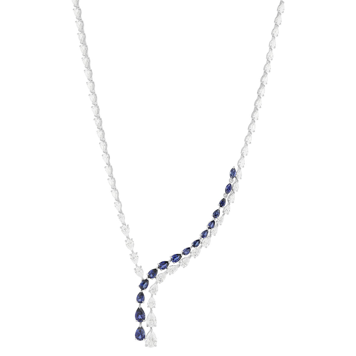 Collier argent 925 saphirs synthétiques bleu foncé et zirconias 42cm - vue 2