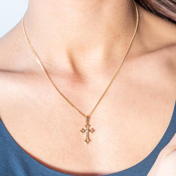 Pendentif croix plaqué or jaune et ziconias