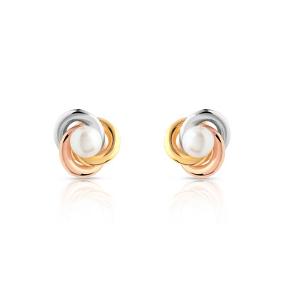 Boucles d'oreilles 3 ors 750 perles de culture de Chine