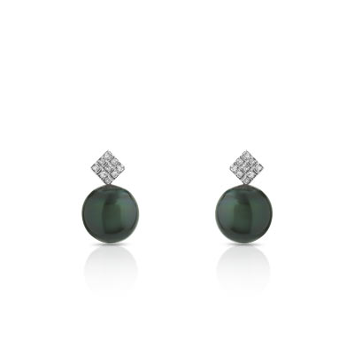 Boucles d'oreilles or 750 blanc perles de culture de Tahiti et diamant