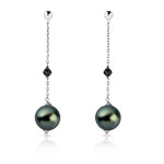 Boucles d&rsquo;oreilles or 750 blanc perles culture Tahiti diamant