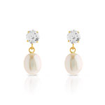 B.O d&rsquo;oreilles or 750 jaune perle de culture de chine zirconia
